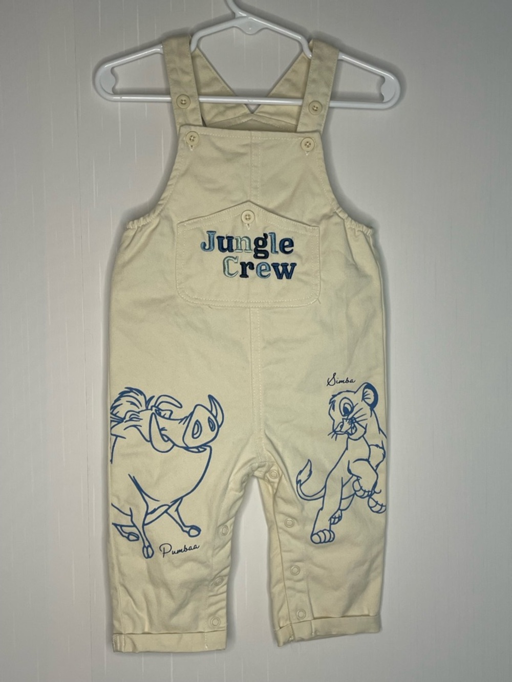 Disney Primark Lion King Jungle Crew Simba Pumbaa Cream Overalls 6-9M ✔️Flaw